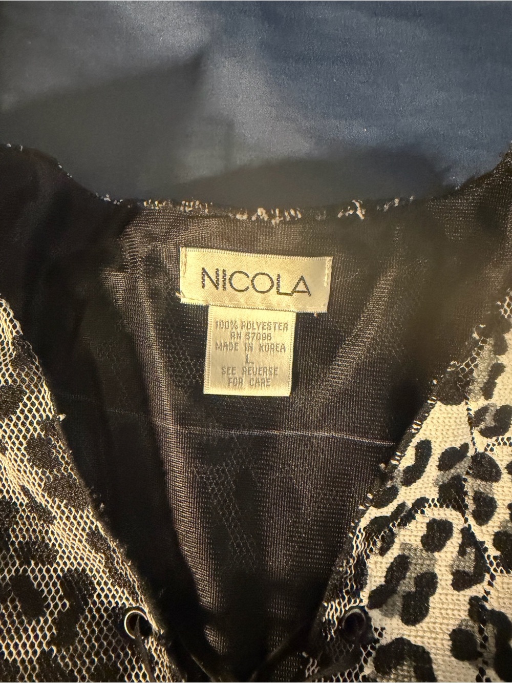 NICOLA Black & Cream Leopard-Print Lace-Up Blouse